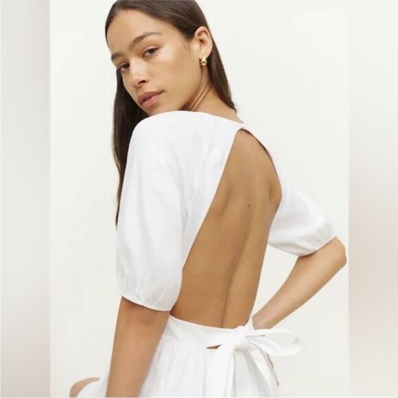 Reformation Irwin Linen Open Back Mini Dress White NWT  $248 - Picture 4 of 6